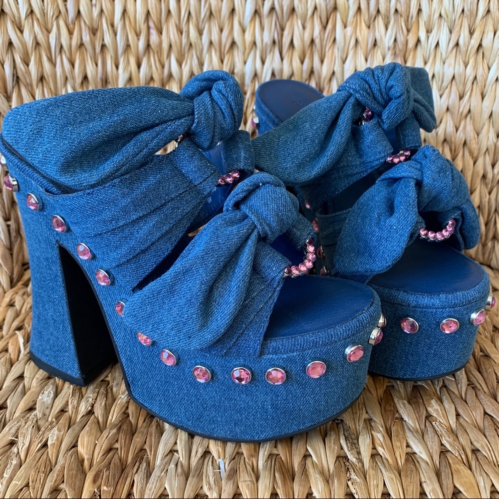 New Sugar Thrillz x Dolls Kill Strike a Pose Denim Platform Heels